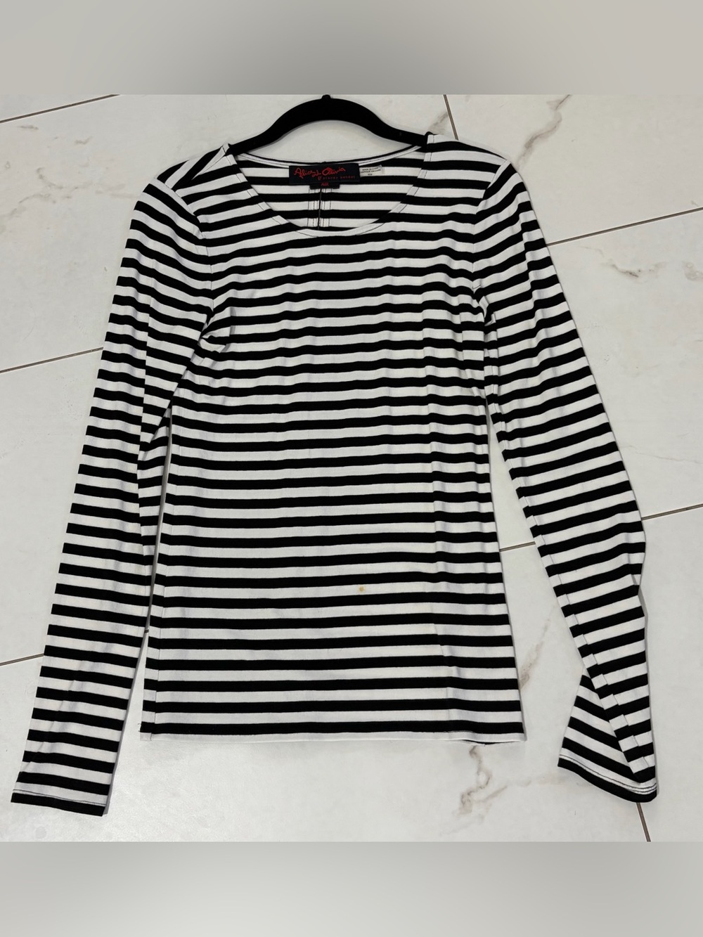 Alice + Olivia Black and White Striped Long-Sleeve Top